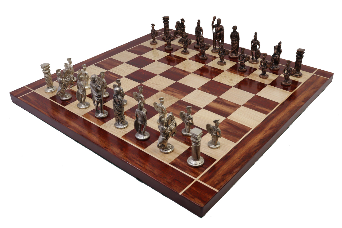 playminds Roman Empire Luxury Metal Chess Set with 21" Handcrafted Wooden Board