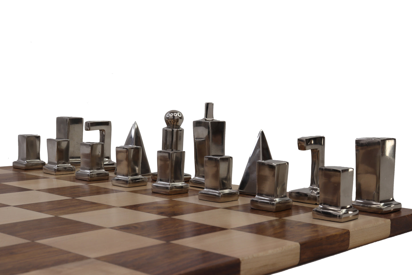 playminds Abstract Metal & Natural Wood Chess Set