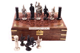 playminds Roman Empire Metal Chess Set with Hand-Carved Artisan Chest