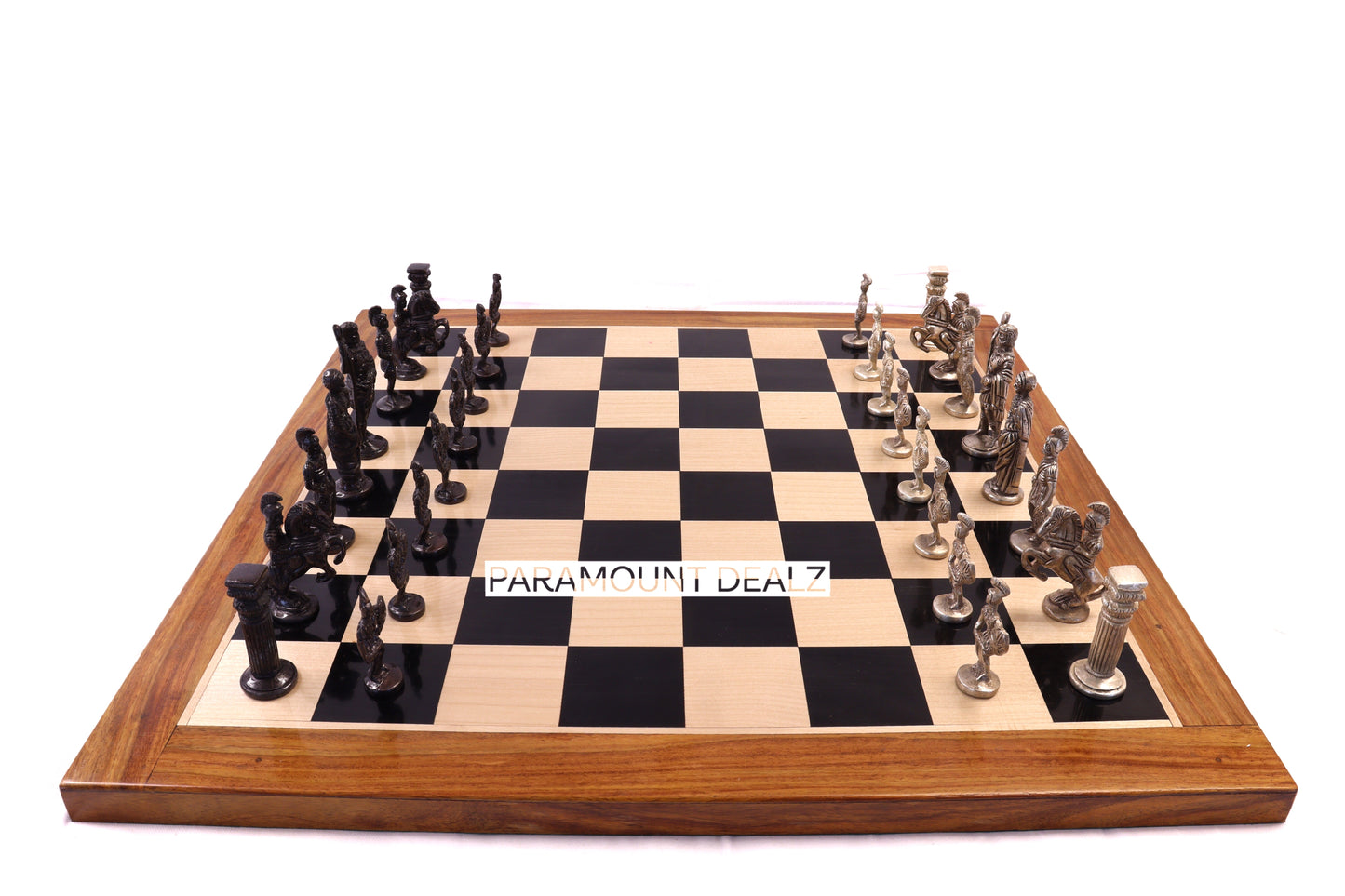 playminds Roman Empire Metal Chess Set with Hand-Carved Artisan Chest