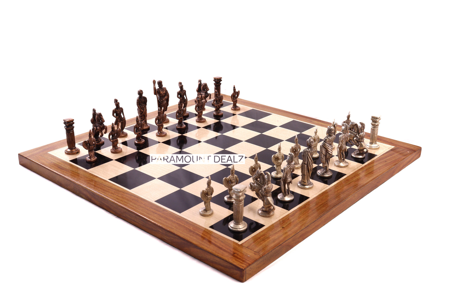 playminds Roman Empire Metal Chess Set with Hand-Carved Floral Chest