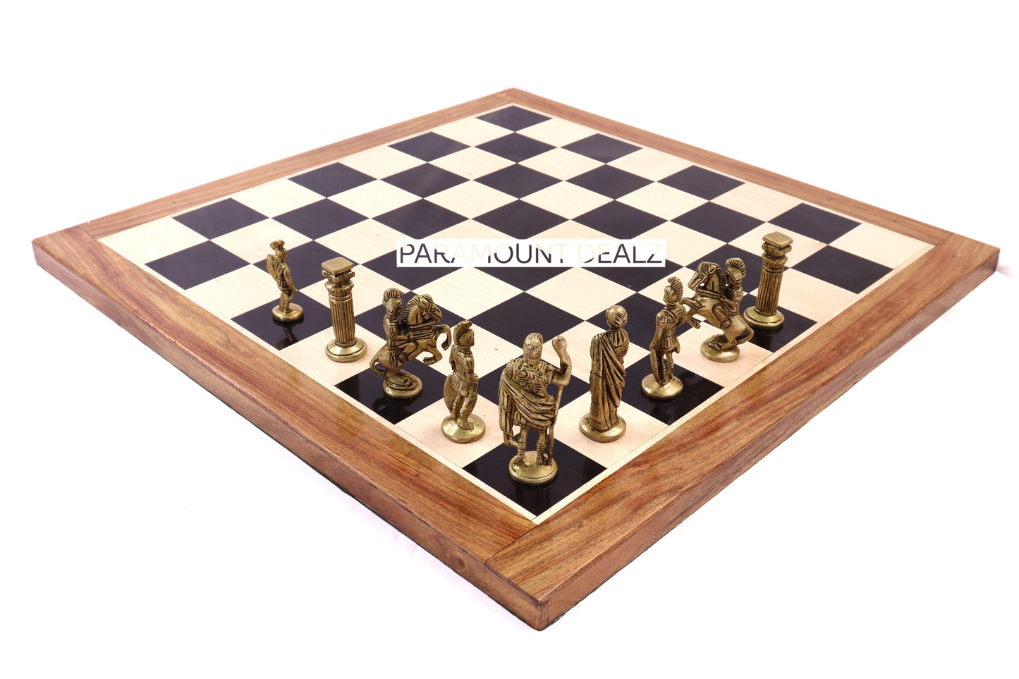 playminds Roman Empire Metal Chess Set with Hand-Carved Floral Chest