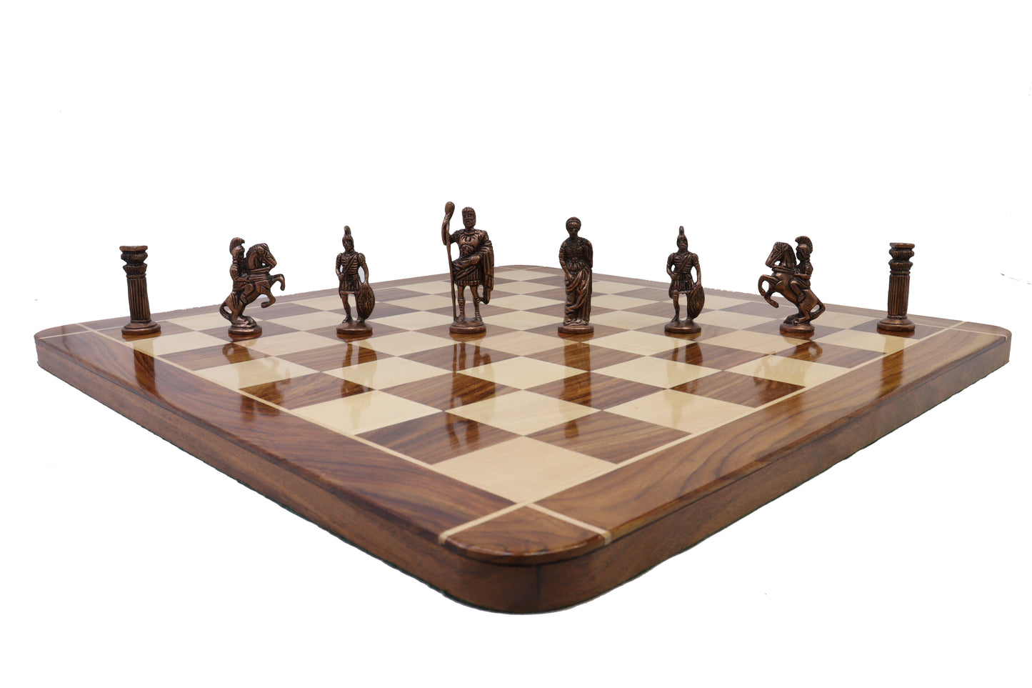 playminds Imperial Roman Luxury Chess Set – Handcrafted Walnut & Maple Board with Antique Figurine Pieces