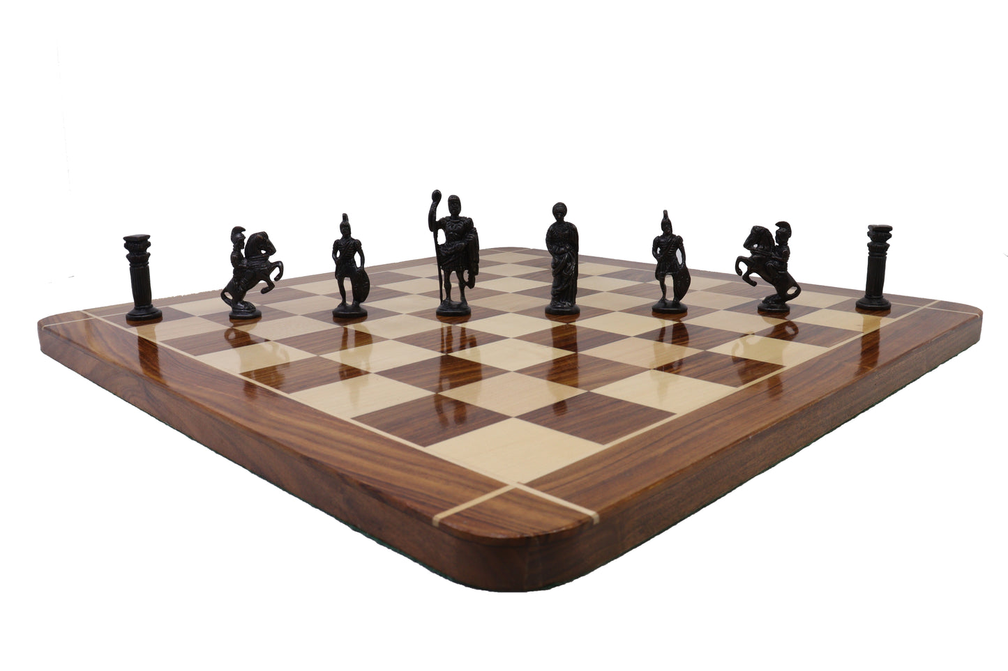 playminds Imperial Roman Chess Set with Storage Box – Black & Silver Figurines on Handcrafted Wooden Board