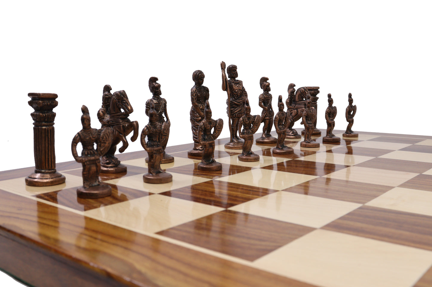 playminds Imperial Roman Luxury Chess Set – Handcrafted Walnut & Maple Board with Antique Figurine Pieces