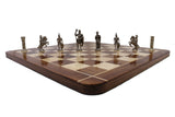 playminds Imperial Roman Luxury Chess Set with Storage Box – Antique Gold & Silver Figurines on Walnut Board