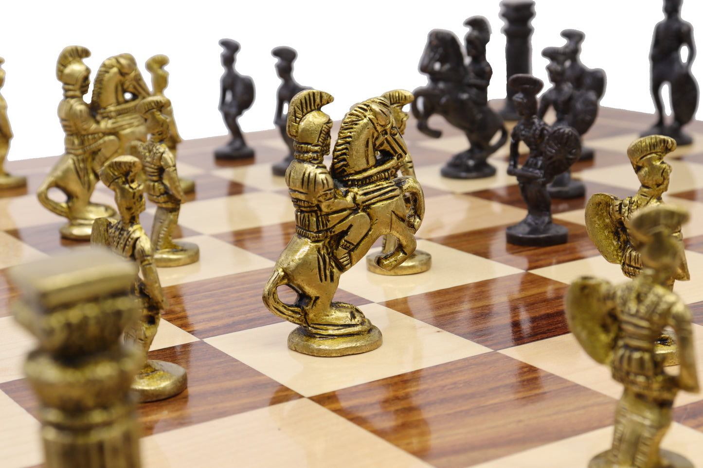 playminds Roman Empire Luxury Chess Set – Handcrafted Wooden Board with Antique Gold & Black Figurine Pieces
