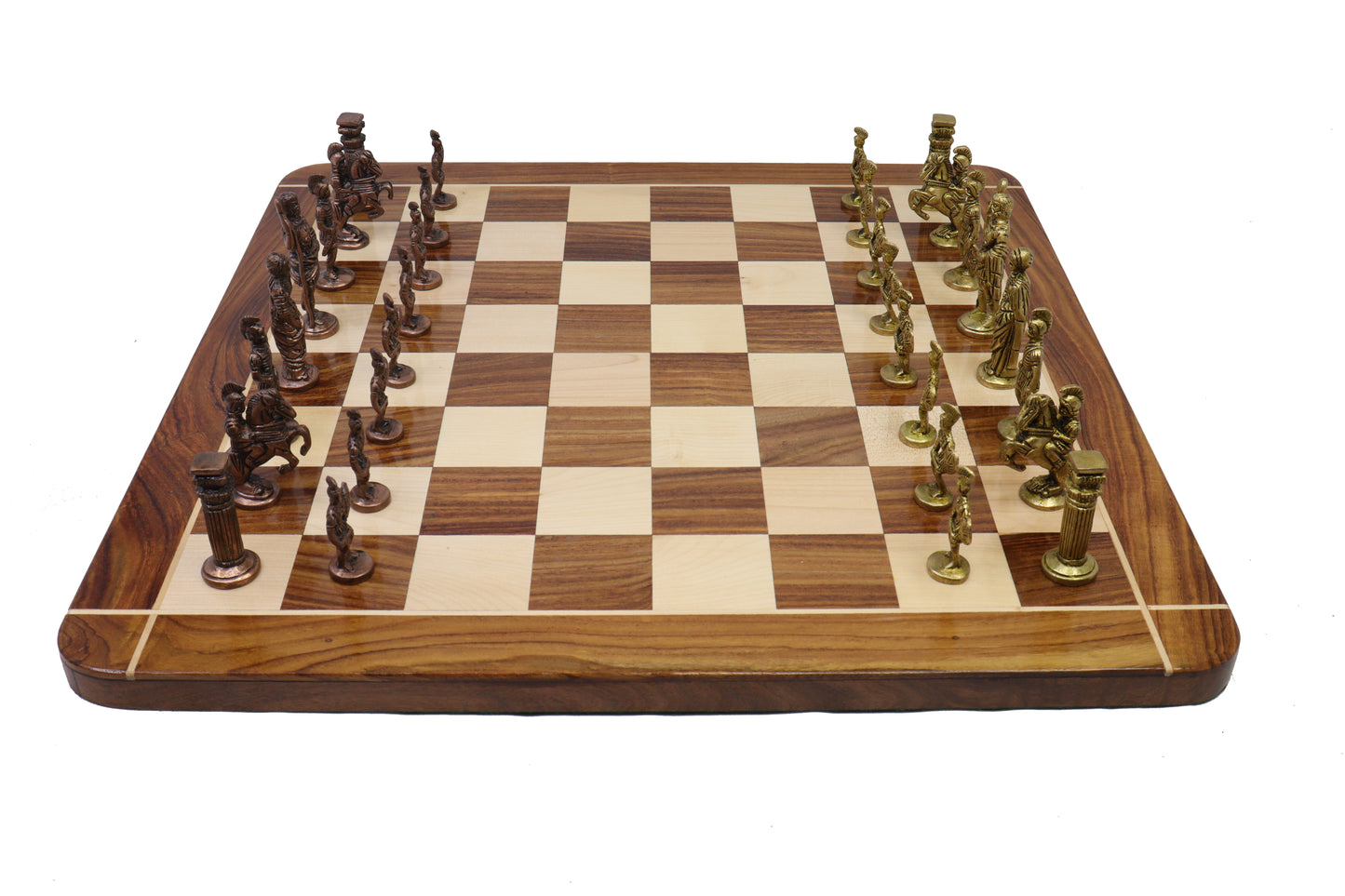 playminds Imperial Roman Luxury Chess Set – Handcrafted Walnut & Maple Board with Antique Figurine Pieces