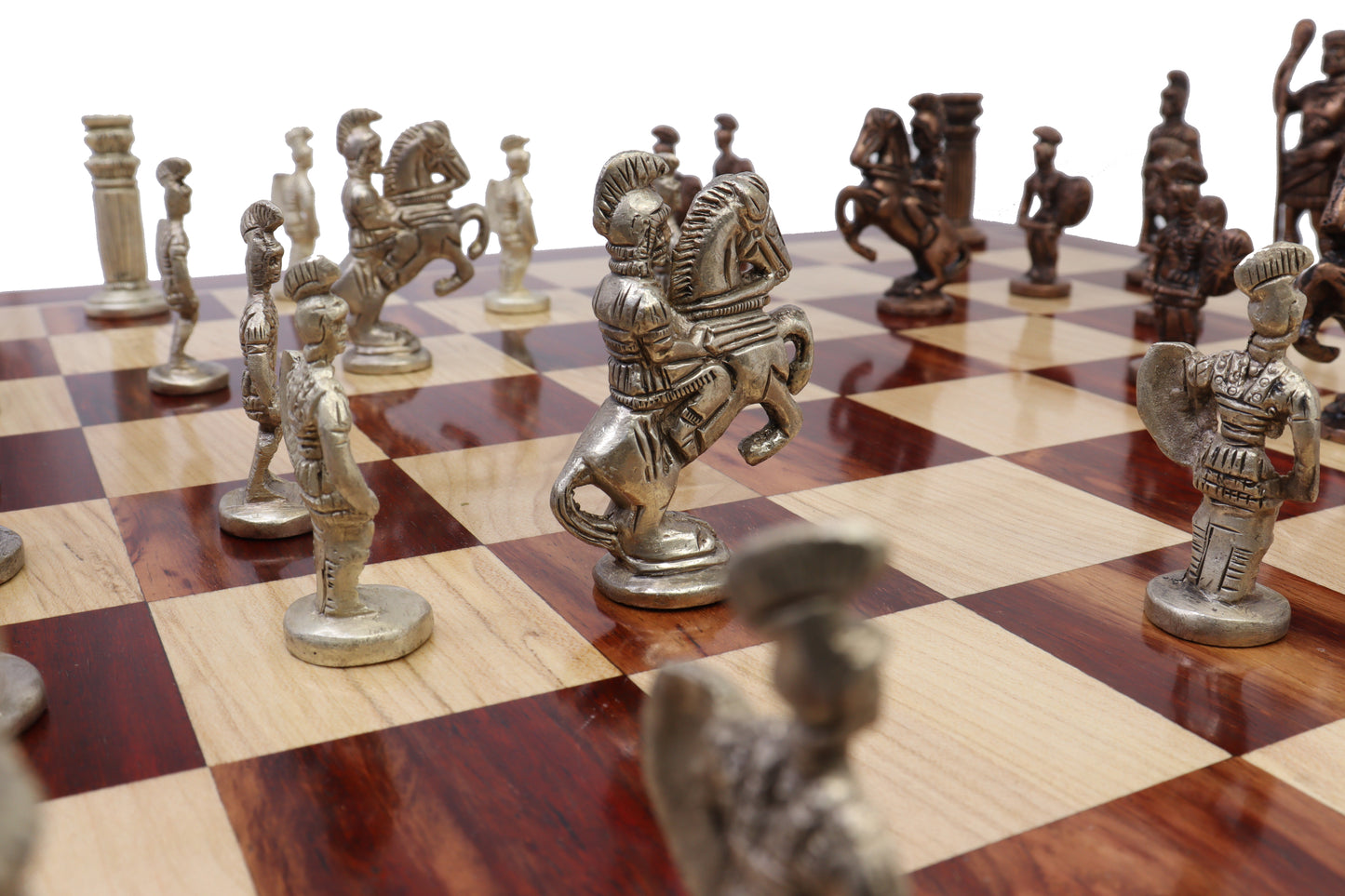 playminds Roman Empire Luxury Metal Chess Set with 21" Handcrafted Wooden Board