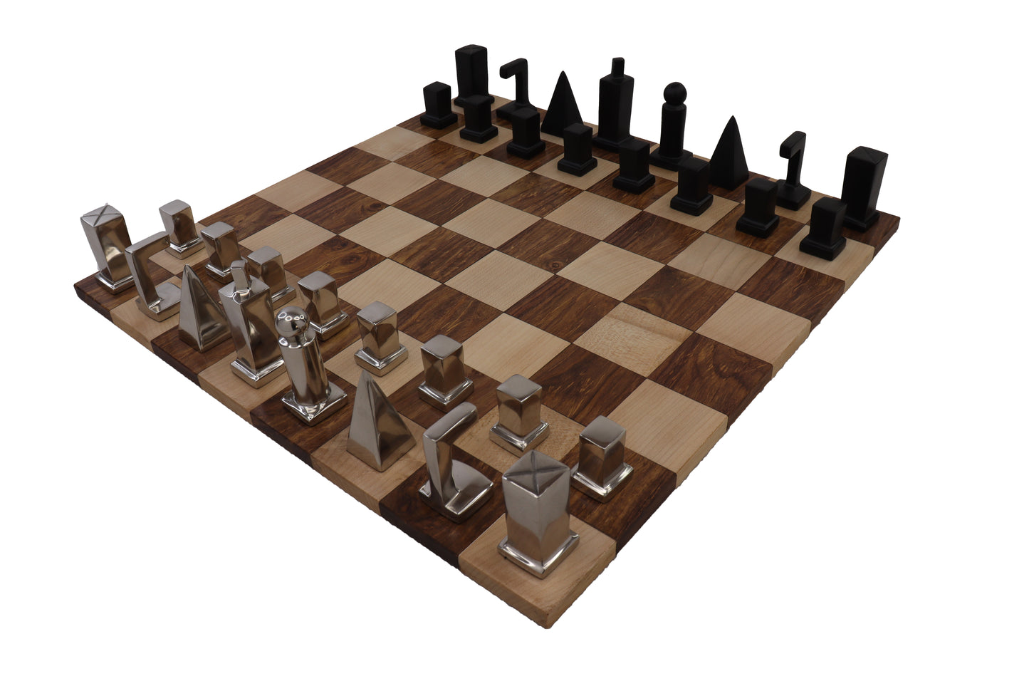 playminds Abstract Metal & Natural Wood Chess Set
