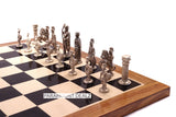 playminds Roman Empire Metal Chess Set with Hand-Carved Artisan Chest