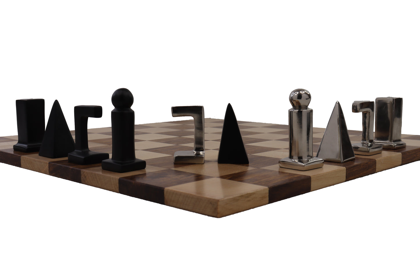 playminds Abstract Metal & Natural Wood Chess Set