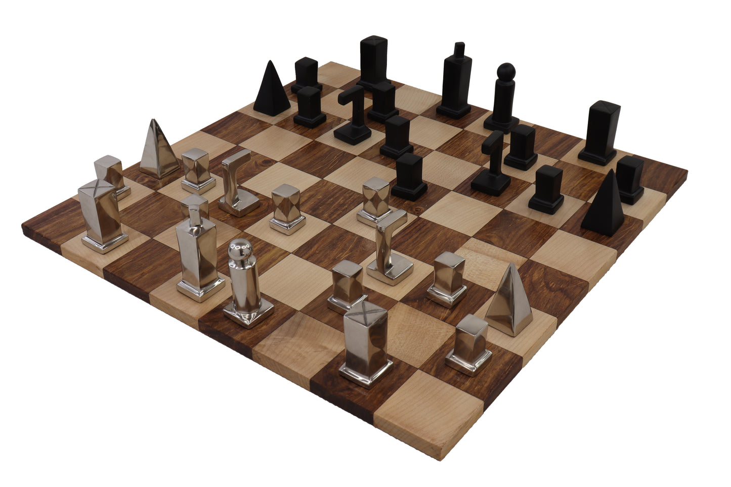 playminds Abstract Metal & Natural Wood Chess Set
