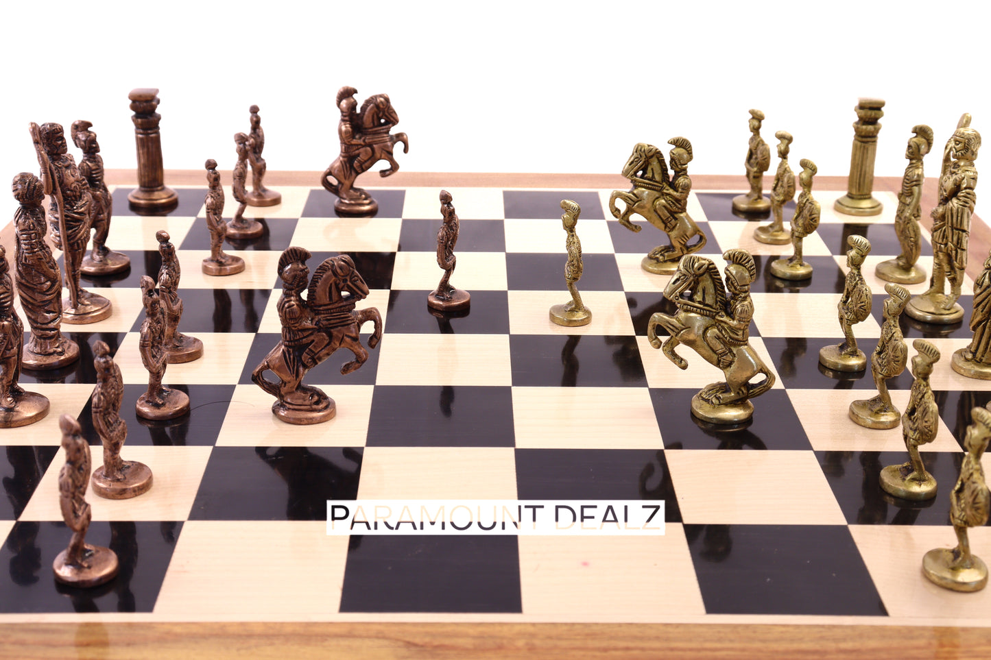 playminds Roman Empire Metal Chess Set with Hand-Carved Floral Chest