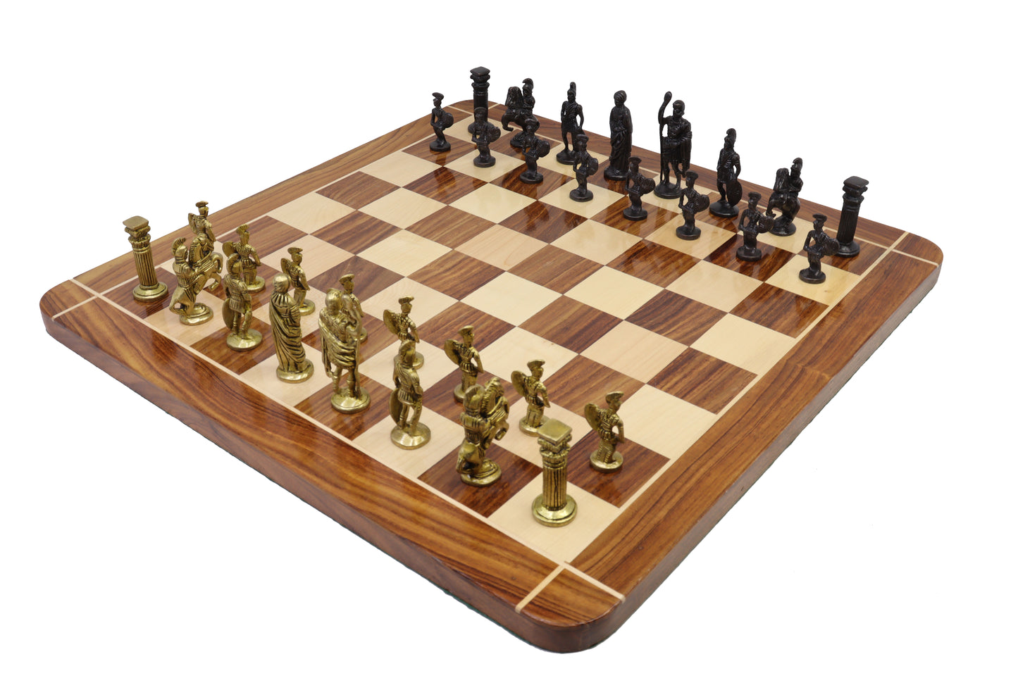 playminds Roman Empire Luxury Chess Set – Handcrafted Wooden Board with Antique Gold & Black Figurine Pieces