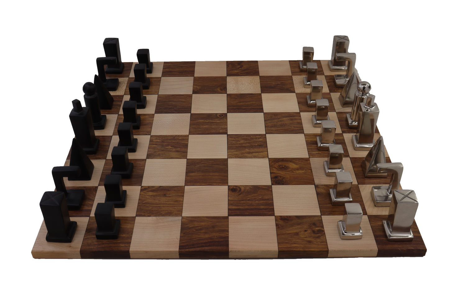 playminds Abstract Metal & Natural Wood Chess Set