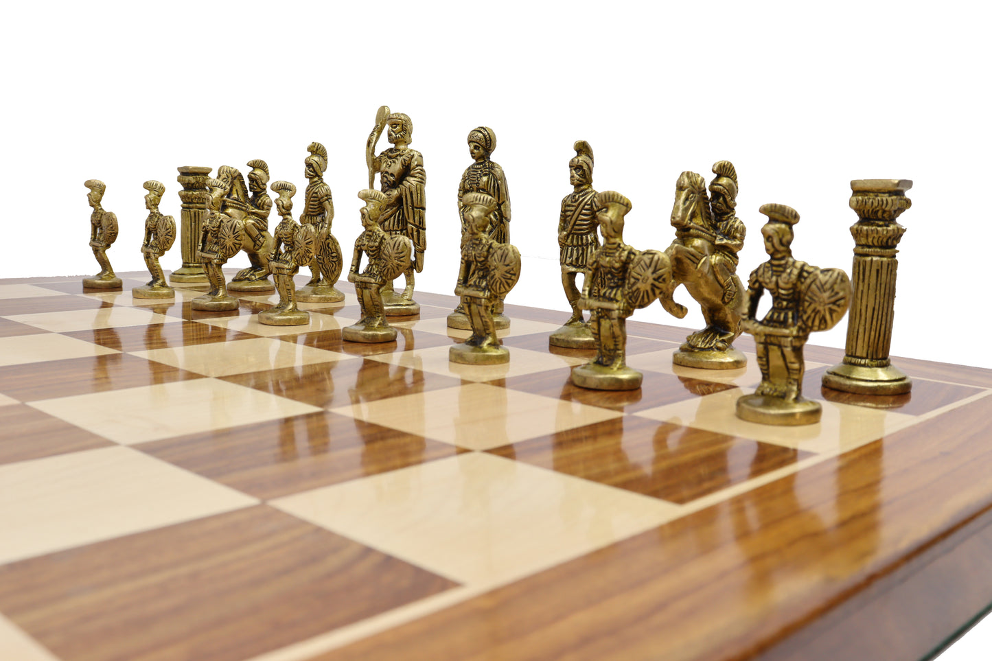 playminds Roman Empire Luxury Chess Set – Handcrafted Wooden Board with Antique Gold & Black Figurine Pieces