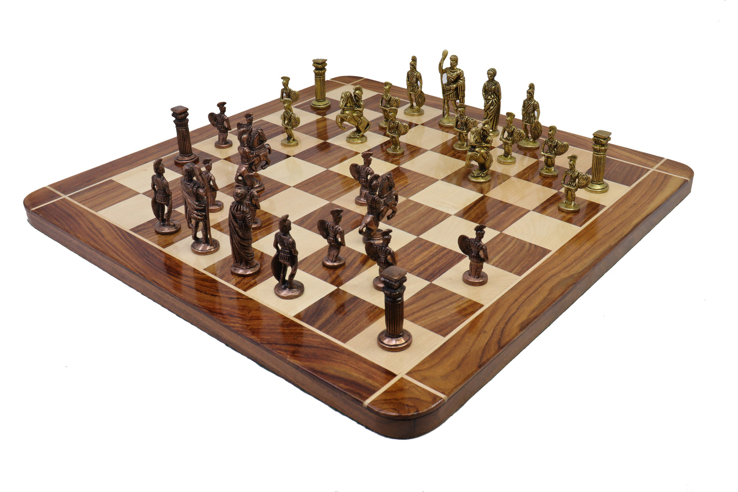 playminds Imperial Roman Luxury Chess Set – Handcrafted Walnut & Maple Board with Antique Figurine Pieces