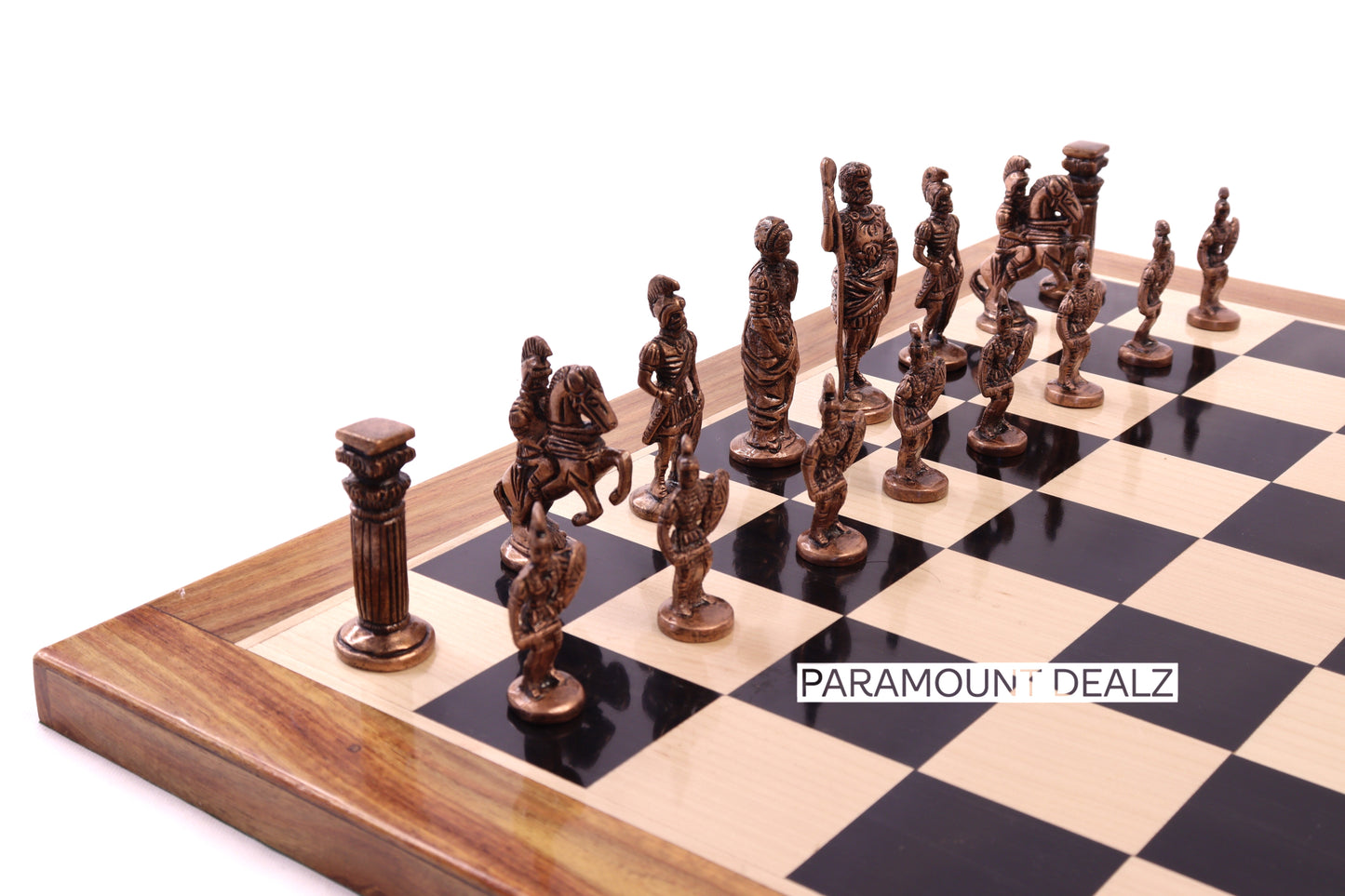 playminds Roman Empire Metal Chess Set with Hand-Carved Floral Chest