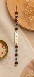 Rakhi - Personalized Evil Eye & Rudraksha Name Bracelet