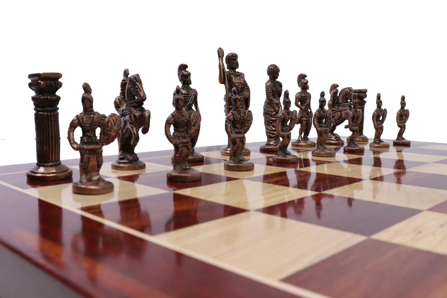 playminds Roman Empire Luxury Metal Chess Set with 21" Handcrafted Wooden Board
