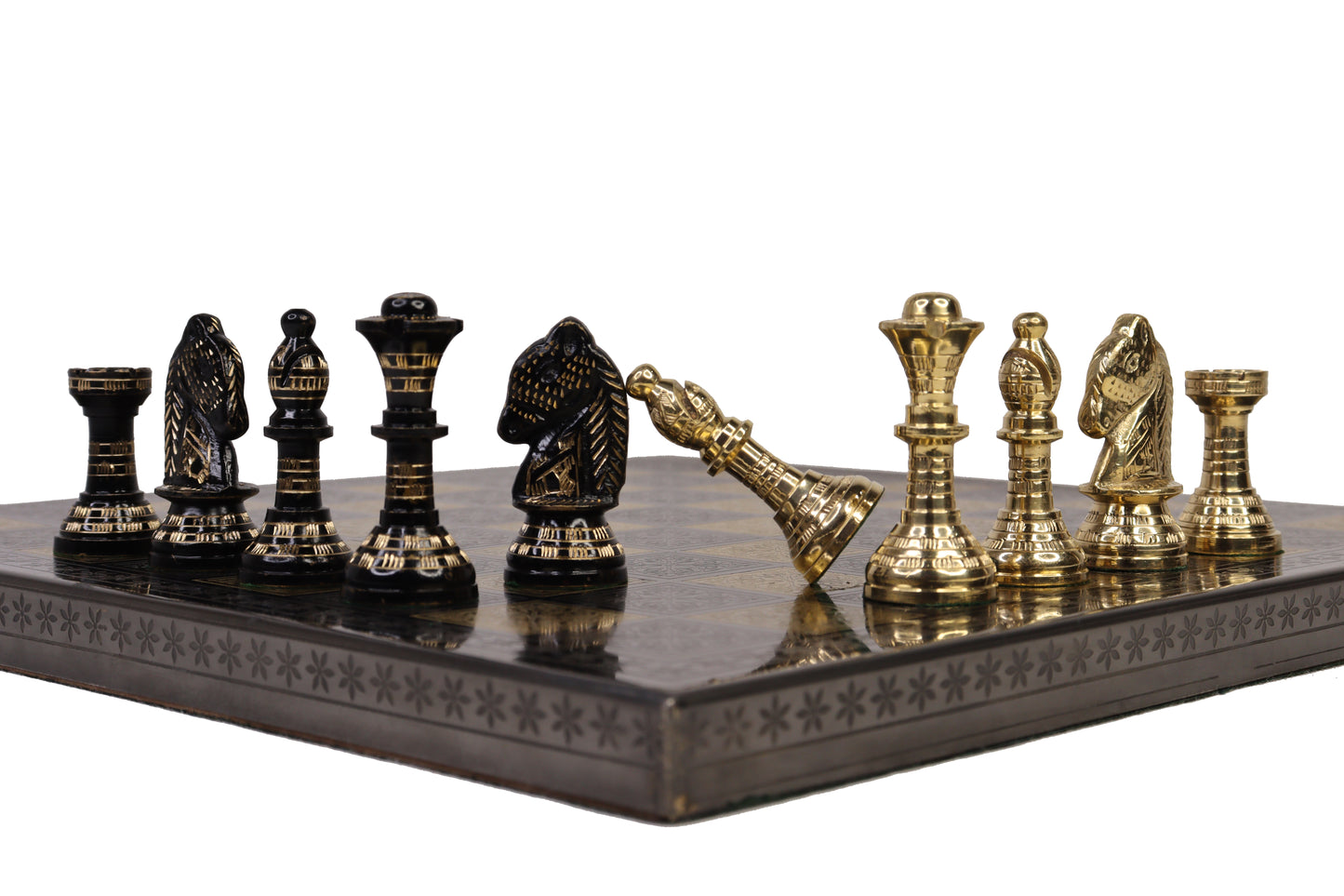 Playminds Luxury Brass Metal Chess Set with 12” Board – 2.5” King Height | Premium Decorative Chess Set | Compact Travel & Gift Chess Set
