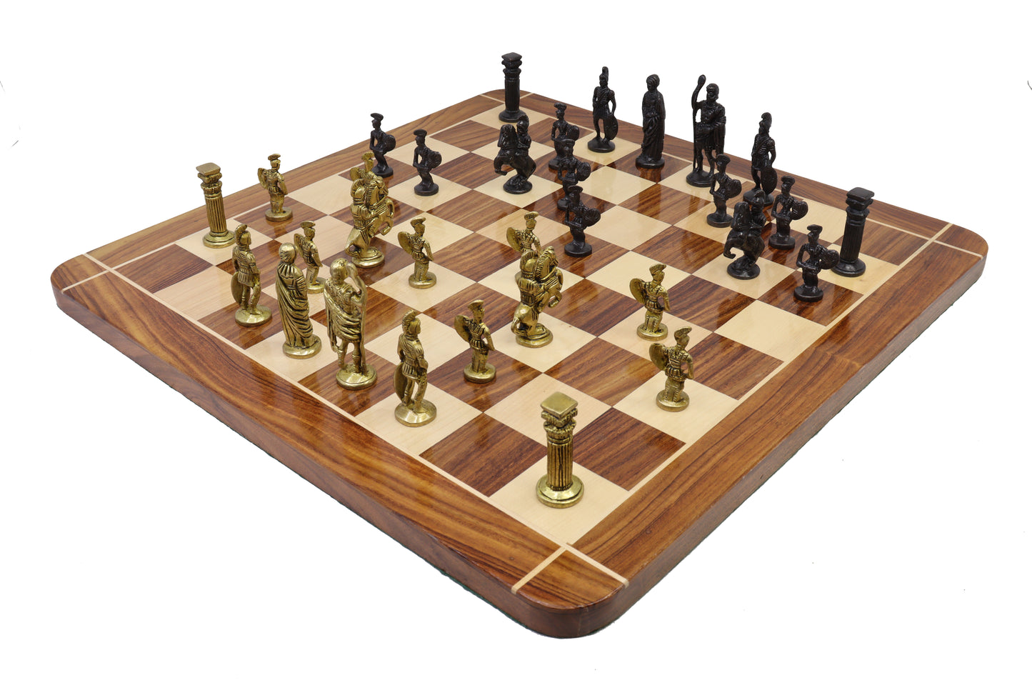 playminds Roman Empire Luxury Chess Set – Handcrafted Wooden Board with Antique Gold & Black Figurine Pieces